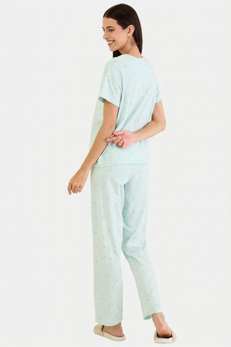 Sweet Dreams Floral Printed Pyjama  Set - Sea Green — image 2